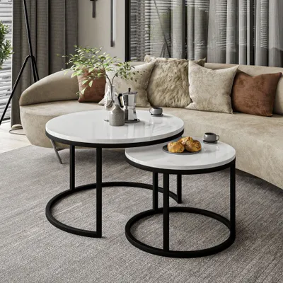 Produktbild von Runder Couchtisch CIRI 2-in-1 in Hochglanz schwarz/weiß Hochglanz