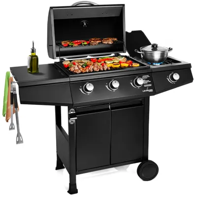 Zdjęcie produktu dla Mocnt grill gazowy LEHMANN TEXAS CZARNY 3+1 z reduktorem i wężem