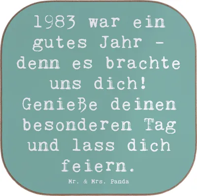 Produktbild von Mr. & Mrs. Panda Untersetzer Tasse Spruch 1983 Geburtstag - Meeresbrise - Geschenk, Feiern, Gläser, gläseruntersetzer, Tassenuntersetzer, Coaster, Alter, Magie von, für
