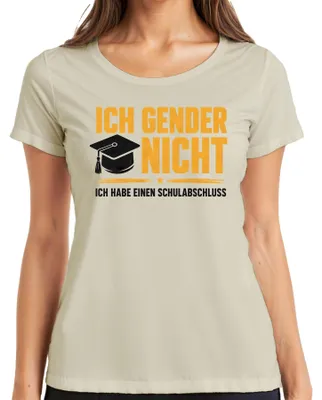 Obrázek produktu pro Tričko s nápisem "Můj gender? Mám maturitu." (s ironickým podtónem), dámské, barva: přírodní