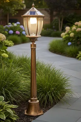 Produktbild von Gartenlaterne Solarbetrieben klassisch 115 cm Solarlampe Außenleuchte Sockelleuchte kabellos Duo Color warmweiß und kaltweiß Kupfer Optik