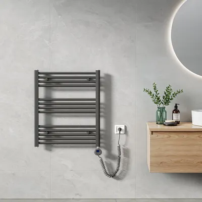 Obrázek produktu pro Heilmetz Elektrický radiátor 70 x 60 cm antracitový rovné kulaté trubky Elektrický koupelnový radiátor s časovým ovládáním Bez topného tělesa