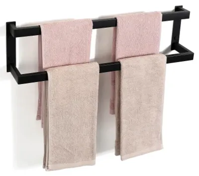 Produktbild von Handtuchhalter Schwarz 60 cm - Doppellagige Wandmontage