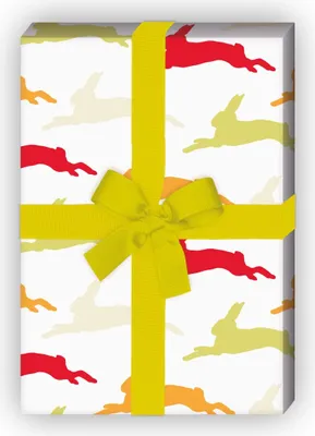Produktbild von Buntes Oster Geschenkpapier mit Hasen Silhouetten, rot grün - G7246, 32 x 48cm