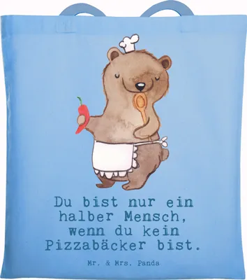 Produktbild von Mr. & Mrs. Panda Einkaufstasche Pizzabäcker Herz - Sky Blue - Geschenk, Shopping Tasche, Tote Bag, Laptoptasche, Spruch, Witzig, Pizzabote, totebag, Lustig, Beutel