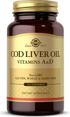 Immagine prodotto di Olio di fegato di merluzzo (vitamine A e D) 250 capsule molli Solgar