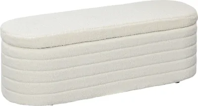 Produktbild von HOMCOM Ławka tapicerowana z miejscem do przechowywania, o wyglądzie pluszowego polaru, ławka z drewnianymi nogami, ławka skrzyniowa do sypialni, salonu, przedpokoju, kremowo-biała