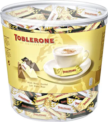 Produktbild von Toblerone Mini Mix-Box Einzelportionen Milch, Weiß, Dunkel, 150 Stück à 6 g 4 x 900 g