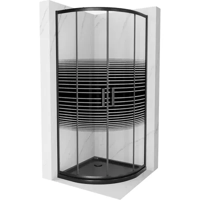 Obrázek produktu pro Mexen Rio půlkruhový sprchový kout 90 x 90 cm, Pruhy, Černá + sprchová vanička Flat, Černá - 863-090-090-70-20-4170B