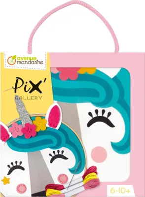 Produktbild von Avenue Mandarine KC120C - Kreativset Pix Gallery, kleines Tambourin 13x13cm zum Sticken und Nähen, ideal ab 6 Jahren, Einhorn, 1 Set