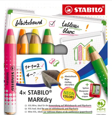 Image de STABILO MARKdry Marqueur pour tableau blanc - XXL-Mine - néon - carton de 4