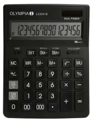 Zdjęcie produktu dla Olympia LCD 416, Desktop, Podstawowy kalkulator, 16 cyfr(y), Przechylanie wyświetlacza, Bateria/Energia słoneczna, Czarny