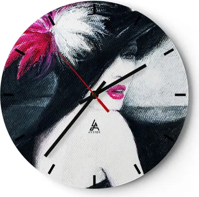 Produktbild von Wanduhr - Rund - Glasuhr - Frau Modell - 40x40cm - Schleichendes Uhrwerk - Lautlos - zum Aufhängen bereit - Dekoration Modern - Wanddekoration aus Glas - C3AR40x40-4020