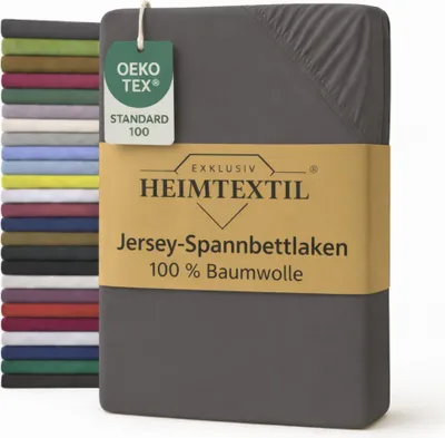 Produktbild von EXKLUSIV HEIMTEXTIL Marke Jersey Spannbettlaken 120 x 200 cm Grau 100% Baumwolle   Bed-Sheet Bettlaken Spannbetttuch Topper Leinentuch