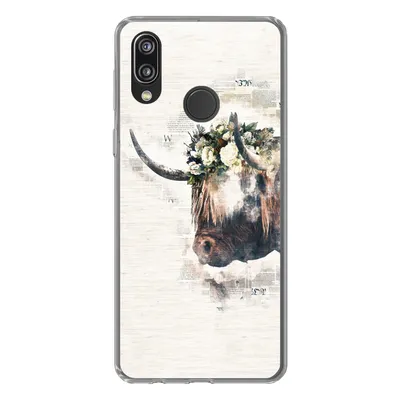 Produktbild von MuchoWow® Handyhülle Schutzhülle Hülle für Huawei P20 Lite (2020) Schottischer Highlander - Rauch - Blumen Silikon Softcase Handy Hülle - Kartenhalter