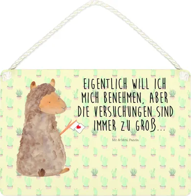 Produktbild von Mr. & Mrs. Panda Schild Alpaka Fahne DIN A4 - Kaktus Grün - Geschenk, Türschild, Lama, holzbild, kleine aufmerksamkeit, Holzschild, Alpakas, Lamas, Liebe, Wandbild Holz