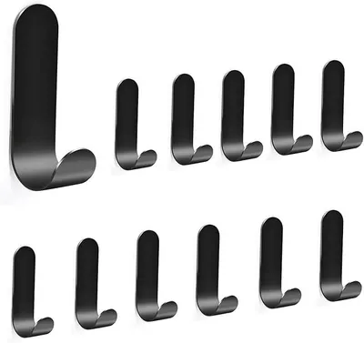 Produktbild von PolkaHome® 12er Set Selbstklebende Haken, Schwarze Wandhaken aus Edelstahl SUS304, Wasserfest, Rostfrei, für Küche, Bad, Handtuch,
