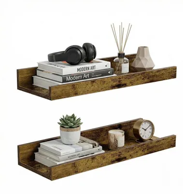 Zdjęcie produktu dla Półka wisząca, zestaw 2 sztuki, kolor vintage brązowy, 40 cm, imitacja drewna, materiał: MDF