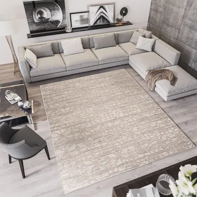 Produktbild von Teppich Kurzflor Modern Design Schlafzimmer Wohnzimmer Vintage Meliert Grau Beige  120 x 170 cm