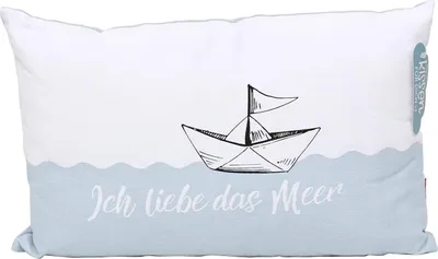 Produktbild von Dekohelden24 Meer Kissen mit Bezug aus 100% Baumwolle, L/B/H: 40 x 13 23 cm. Motiv: Ich Liebe das Meer.