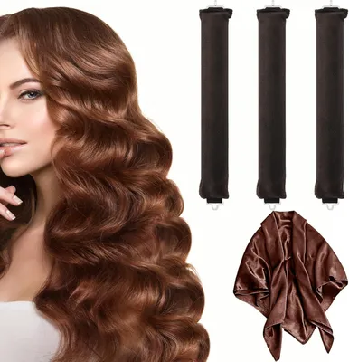 Produktbild von Heatless Hair Curler Set 3 Stück, Lange Weiche Lockenwickler, für Schlaf, Braun