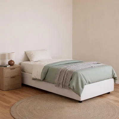 Produktbild von Einzelbett Benedetta, Containerbett mit Kunstlederbezug, 100%  Italy, Frontöffnung, inklusive Matratze Cm 80x200, Weiß