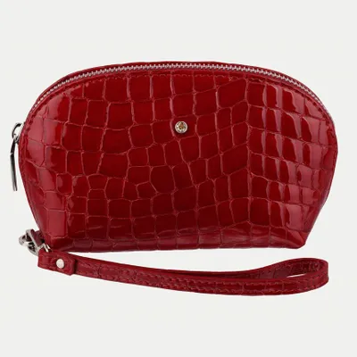 Produktbild von Rote Kosmetiktasche aus CROCO-Leder mit Riemen