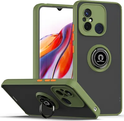Produktbild von Redmi 12C Hülle, Ring Halter Ständer Matte Transluzent TPU Rahmen Stoßfest Schutzhülle für Xiaomi Redmi 12C Grün