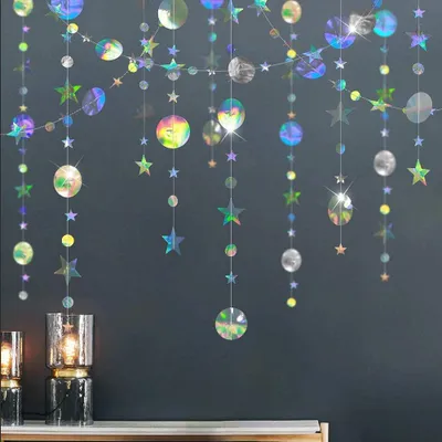 Produktbild von Glitzerndes Sternengirlanden-Set für Partydekorationen, Glitzernde Metallic-Kreis-Punkte-Girlande, Glitzergirlandenbanner