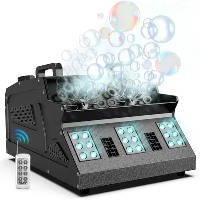 Obrázok produktu pre Stroj na mydlové bubliny – 3 v 1 – 1500 W – RGB svetelný efekt – DMX ovládanie – Vhodné pre DJov a na pódiá – EÚ zástrčka