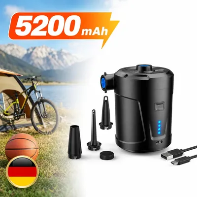 Produktbild von Elektrische Luftpumpe 15W Akkupumpe Mini Tragbar 5200mAh USB-C Pool Luftmatratze