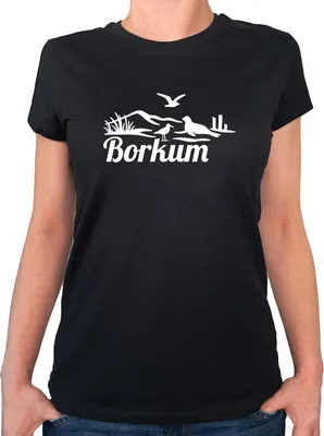 Produktbild von Huuraa Damen T-Shirt Borkum Strandmotiv XS Black Bio Baumwolle Fairtrade Damenshirt Geschenkidee