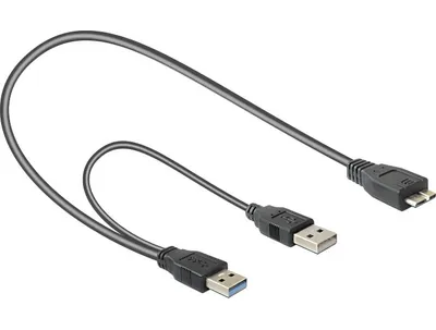 Produktbild von USB 3.2 Gen 1 Y-Kabel, 2x USB-A Stecker > Micro-USB 3 Stecker (schwarz/rot, 0,6 Meter)