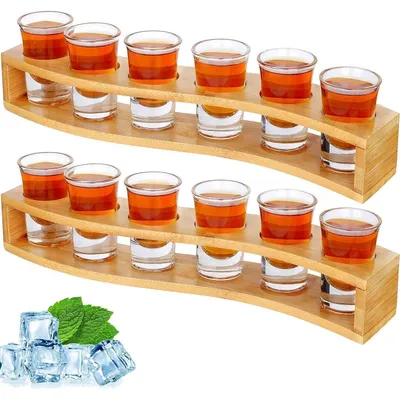 Productafbeelding van Set van 12 glazen voor schnaps, elk 30 ml, transparant, met serveerplank