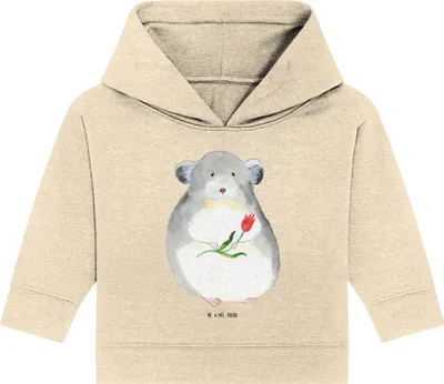 Produktbild von Mr. & Mrs. Panda Organic Baby Hoodie Chinchilla Blume 24. - 36. Monat - Natural Raw - Geschenk, Büro, Kapuzenshirt, Kapuzensweatshirt, Liebeskummer, Lustige Sprüche