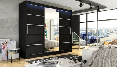 Produktbild von Velká šatní skříň se zrcadlem 250 cm HORTENSIA 4 - černá + RGB osvětlení