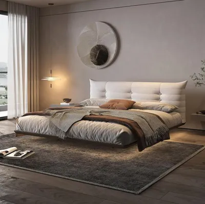 Image de Lit blanc Chambre à coucher Designer Lit mural LED Lits Châssis en bois Meubles