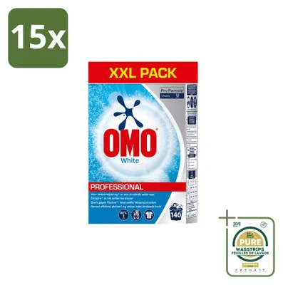 Produktbild von 15 x Omo Professional Pro Formula Vollwaschmittel für weiße Wäsche - 7 kg - Vorratspackung - 15 Stücke