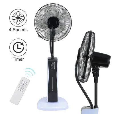 Image de Ventilateur sur pied Jopassy avec réservoir d'eau de 2 litres, 3 modes de brumisation, angle d'inclinaison réglable, acier noir, hauteur 127 cm