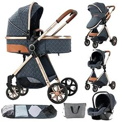 Imagen del producto de Silla de auto para bebés, set de viaje 3 en 1, diseño plegable, color azul (YV9-BLAU)