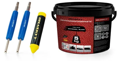Produktbild von HASKYY 5kg Reifenmontagepaste Schwarz 2x Ventileindreher Fettkreide