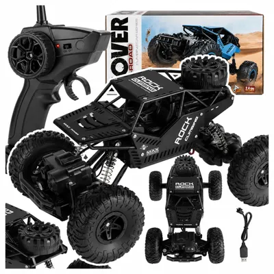 Image de Malplay Voiture tout-terrain radiocommandée 4x4, modèle RC, avec télécommande, batterie rechargeable USB, couleur noire