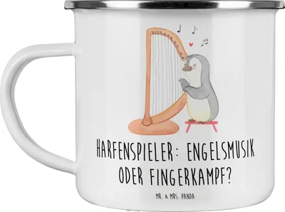 Produktbild von Mr. & Mrs. Panda Teetasse Harfe Melodien - Weiß - Geschenk, Instrumentenspiel, Elegant, Musik, Blechtasse, Lernen, Teebecher, himmlisch, Pott, becher emaille, Engelsmusik
