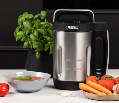 Produktbild von Princess 214002 Suppenkocher Family XL, 2 l, Kesselstil, Schwarz, Edelstahl, 10000 RPM, Tasten, Schwarz