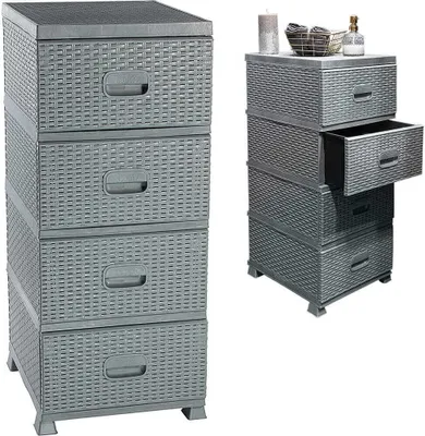 Produktbild von Deco4Home Komoda Plastikowa | 4 Szuflady | 38x45x90 cm | Szara