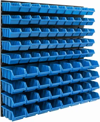 Produktbild von Wandregal 770x780 mm, 82 Sichtlagerkästen, blau, erweiterbar Werkstatt