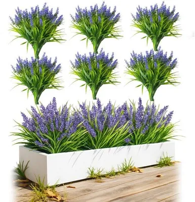 Immagine prodotto di Uniqoos® Set di 16 lavande artificiali in PVC resistenti agli agenti atmosferici, color lilla – rami decorativi facili da curare, ideali per balconi, giardini e vasi, resistenti ai raggi UV