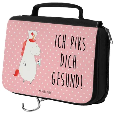 Produktbild von Mr. & Mrs. Panda Kulturtasche Einhorn Krankenschwester - Rot Pastell - Geschenk, Krankenpflegerin, kulturtäschchen, badtasche, Krankenhaus, beautycase, Krankenpfleger
