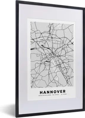 Produktbild von MuchoWow® Gerahmtes Poster Hannover - Stadtplan - Deutschland - Karte 40x60 cm - Poster mit Schwarzem Bilderrahmen Wandposter Rahmen Foto Bilder - Poster in Rahmen