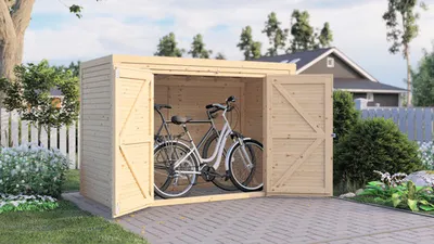 Produktbild von Fahrradgarage, Gartenschrank Bertilo Fineline Rhombusprofil 207 x 103 x 143 cm natur